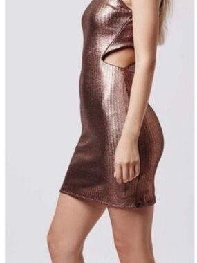 Topshop Metallic Bronze Ribbed Knit Dress